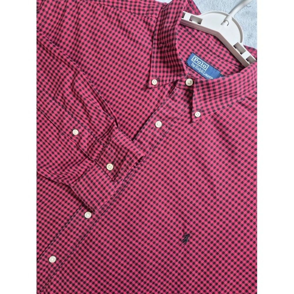 Polo Ralph Lauren Shirt Men 3XLT Red Black Gingham Check Button Down Cotton Fall